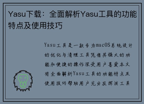 Yasu下载：全面解析Yasu工具的功能特点及使用技巧
