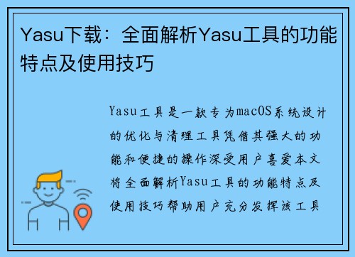 Yasu下载：全面解析Yasu工具的功能特点及使用技巧